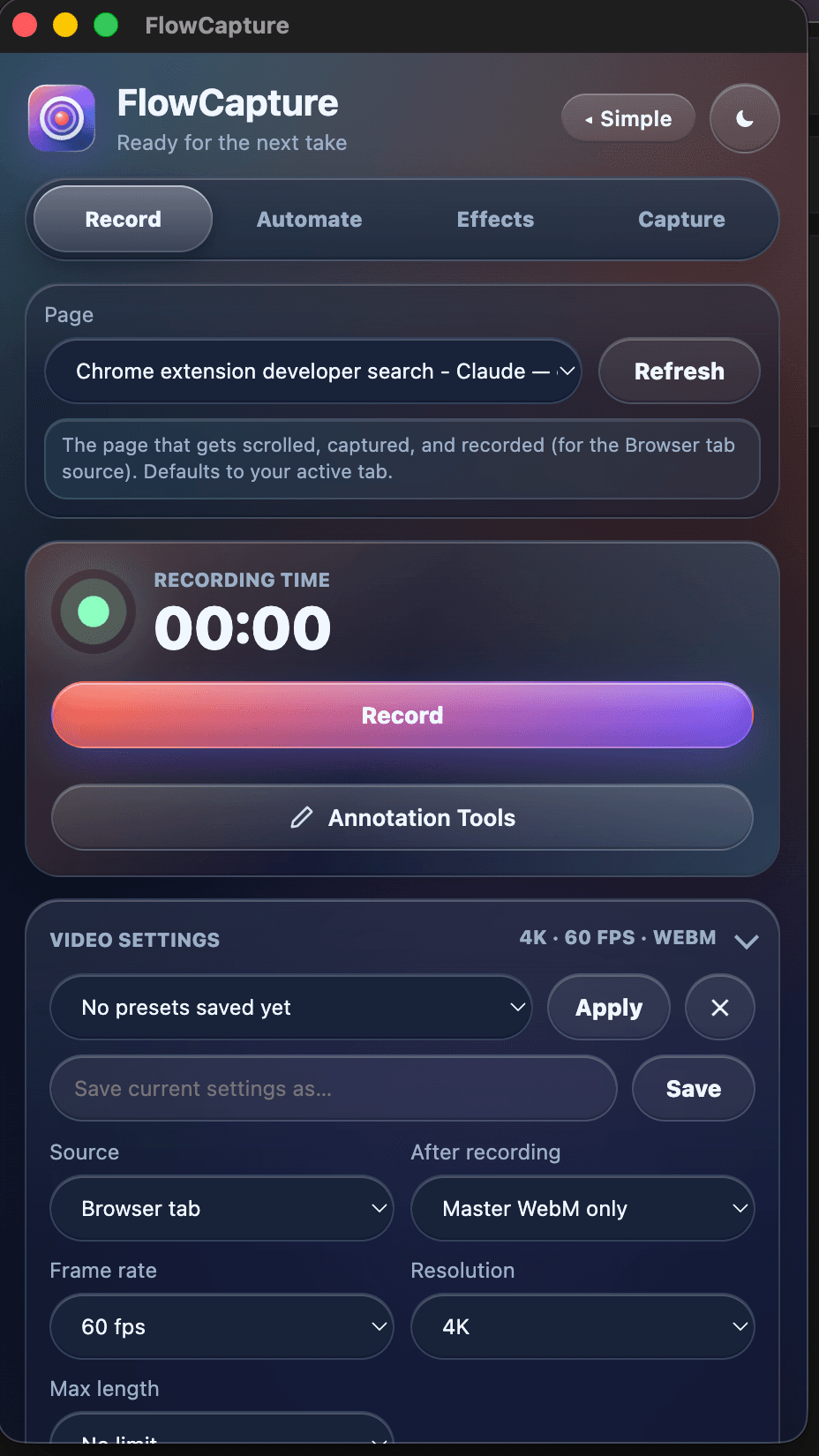One-click recorder