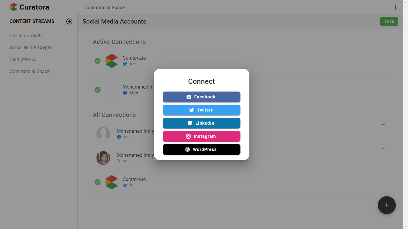 Connect to social platforms